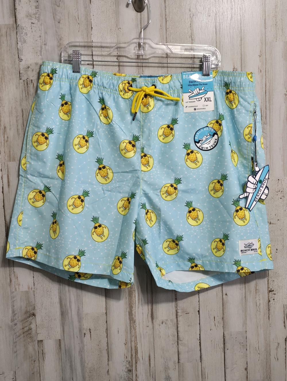 Beach Bros Light Blue Pineapples Swim trunk Board Shorts Size 2XL